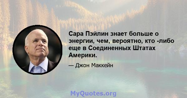 Сара Пэйлин знает больше о энергии, чем, вероятно, кто -либо еще в Соединенных Штатах Америки.