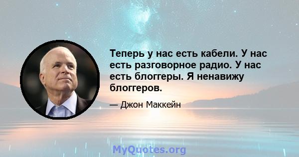 Теперь у нас есть кабели. У нас есть разговорное радио. У нас есть блоггеры. Я ненавижу блоггеров.