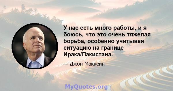 У нас есть много работы, и я боюсь, что это очень тяжелая борьба, особенно учитывая ситуацию на границе Ирака/Пакистана.