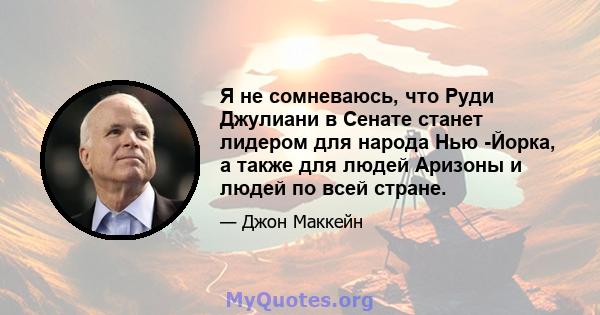 Я не сомневаюсь, что Руди Джулиани в Сенате станет лидером для народа Нью -Йорка, а также для людей Аризоны и людей по всей стране.