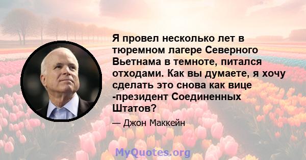 Я провел несколько лет в тюремном лагере Северного Вьетнама в темноте, питался отходами. Как вы думаете, я хочу сделать это снова как вице -президент Соединенных Штатов?