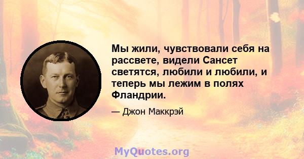 Мы жили, чувствовали себя на рассвете, видели Сансет светятся, любили и любили, и теперь мы лежим в полях Фландрии.