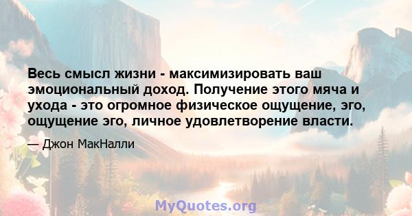 Весь смысл жизни - максимизировать ваш эмоциональный доход. Получение этого мяча и ухода - это огромное физическое ощущение, эго, ощущение эго, личное удовлетворение власти.