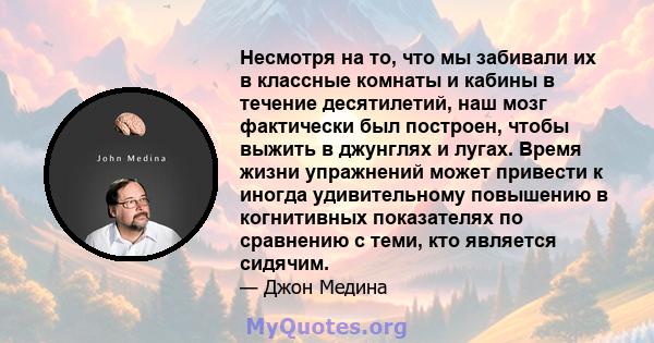 Несмотря на то, что мы забивали их в классные комнаты и кабины в течение десятилетий, наш мозг фактически был построен, чтобы выжить в джунглях и лугах. Время жизни упражнений может привести к иногда удивительному