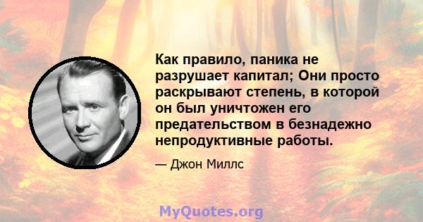 Как правило, паника не разрушает капитал; Они просто раскрывают степень, в которой он был уничтожен его предательством в безнадежно непродуктивные работы.