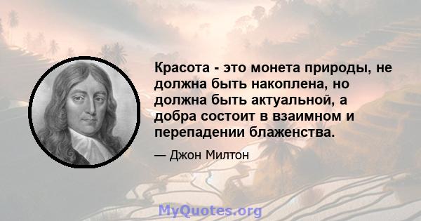 Красота - это монета природы, не должна быть накоплена, но должна быть актуальной, а добра состоит в взаимном и перепадении блаженства.