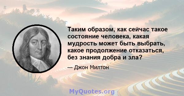 Таким образом, как сейчас такое состояние человека, какая мудрость может быть выбрать, какое продолжение отказаться, без знания добра и зла?