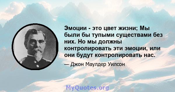 Эмоции - это цвет жизни; Мы были бы тупыми существами без них. Но мы должны контролировать эти эмоции, или они будут контролировать нас.