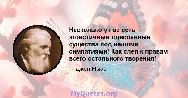 Насколько у нас есть эгоистичные тщеславные существа под нашими симпатиями! Как слеп к правам всего остального творения!