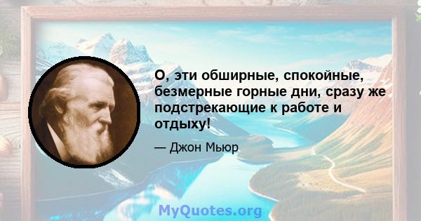 О, эти обширные, спокойные, безмерные горные дни, сразу же подстрекающие к работе и отдыху!