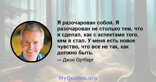 Я разочарован собой. Я разочарован не столько тем, что я сделал, как с аспектами того, кем я стал. У меня есть новое чувство, что все не так, как должно быть.