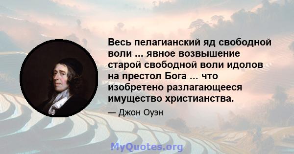 Весь пелагианский яд свободной воли ... явное возвышение старой свободной воли идолов на престол Бога ... что изобретено разлагающееся имущество христианства.