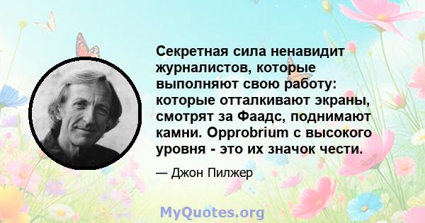 Секретная сила ненавидит журналистов, которые выполняют свою работу: которые отталкивают экраны, смотрят за Фаадс, поднимают камни. Opprobrium с высокого уровня - это их значок чести.