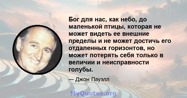 Бог для нас, как небо, до маленькой птицы, которая не может видеть ее внешние пределы и не может достичь его отдаленных горизонтов, но может потерять себя только в величии и неисправности голубы.