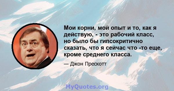 Мои корни, мой опыт и то, как я действую, - это рабочий класс, но было бы гипсокритично сказать, что я сейчас что -то еще, кроме среднего класса.