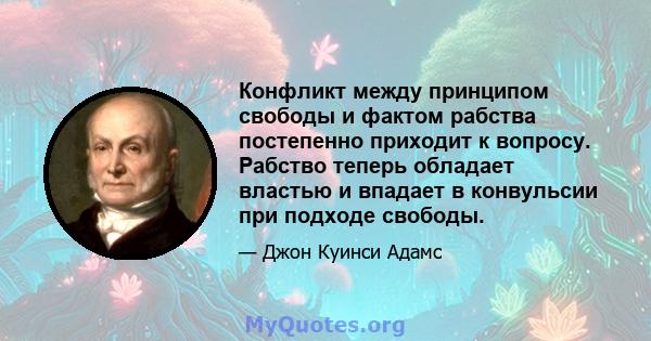 Конфликт между принципом свободы и фактом рабства постепенно приходит к вопросу. Рабство теперь обладает властью и впадает в конвульсии при подходе свободы.