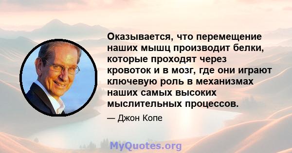 Оказывается, что перемещение наших мышц производит белки, которые проходят через кровоток и в мозг, где они играют ключевую роль в механизмах наших самых высоких мыслительных процессов.