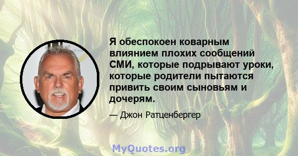 Я обеспокоен коварным влиянием плохих сообщений СМИ, которые подрывают уроки, которые родители пытаются привить своим сыновьям и дочерям.