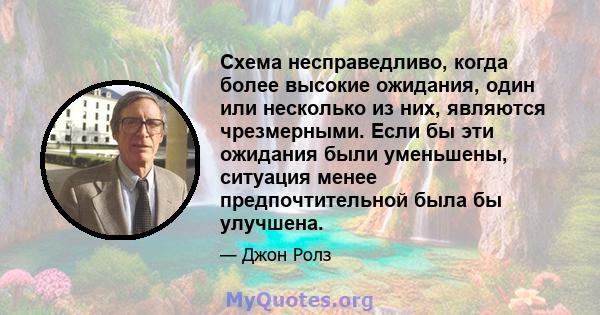 Схема несправедливо, когда более высокие ожидания, один или несколько из них, являются чрезмерными. Если бы эти ожидания были уменьшены, ситуация менее предпочтительной была бы улучшена.