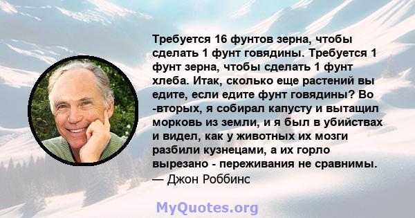 Требуется 16 фунтов зерна, чтобы сделать 1 фунт говядины. Требуется 1 фунт зерна, чтобы сделать 1 фунт хлеба. Итак, сколько еще растений вы едите, если едите фунт говядины? Во -вторых, я собирал капусту и вытащил