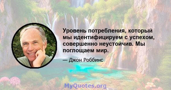 Уровень потребления, который мы идентифицируем с успехом, совершенно неустойчив. Мы поглощаем мир.