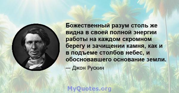 Божественный разум столь же видна в своей полной энергии работы на каждом скромном берегу и зачищении камня, как и в подъеме столбов небес, и обосновавшего основание земли.