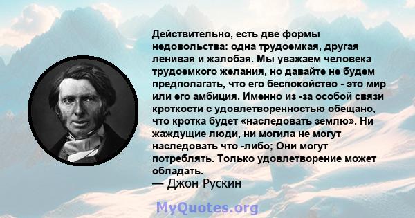 Действительно, есть две формы недовольства: одна трудоемкая, другая ленивая и жалобая. Мы уважаем человека трудоемкого желания, но давайте не будем предполагать, что его беспокойство - это мир или его амбиция. Именно из 