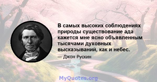 В самых высоких соблюдениях природы существование ада кажется мне ясно объявленным тысячами духовных высказываний, как и небес.