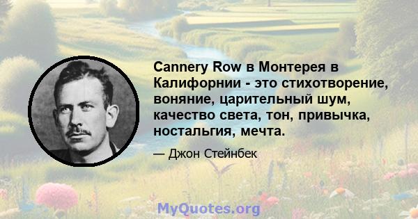 Cannery Row в Монтерея в Калифорнии - это стихотворение, воняние, царительный шум, качество света, тон, привычка, ностальгия, мечта.