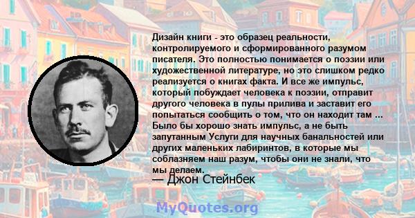 Дизайн книги - это образец реальности, контролируемого и сформированного разумом писателя. Это полностью понимается о поэзии или художественной литературе, но это слишком редко реализуется о книгах факта. И все же