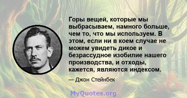 Горы вещей, которые мы выбрасываем, намного больше, чем то, что мы используем. В этом, если ни в коем случае не можем увидеть дикое и безрассудное изобилие нашего производства, и отходы, кажется, являются индексом.