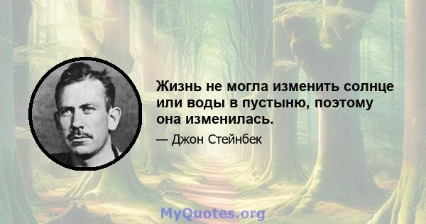 Жизнь не могла изменить солнце или воды в пустыню, поэтому она изменилась.