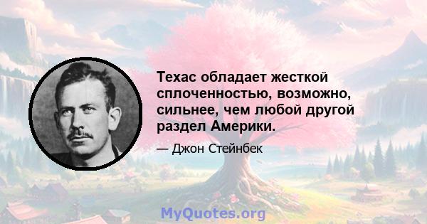 Техас обладает жесткой сплоченностью, возможно, сильнее, чем любой другой раздел Америки.