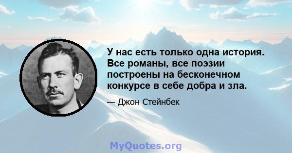 У нас есть только одна история. Все романы, все поэзии построены на бесконечном конкурсе в себе добра и зла.