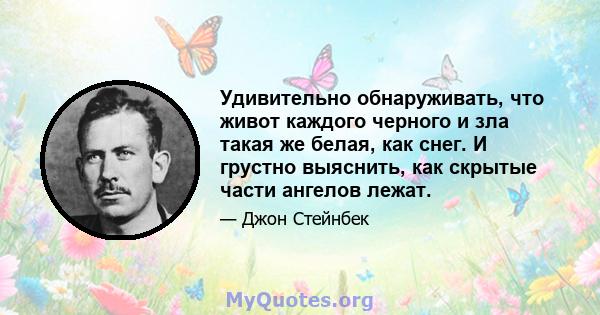 Удивительно обнаруживать, что живот каждого черного и зла такая же белая, как снег. И грустно выяснить, как скрытые части ангелов лежат.