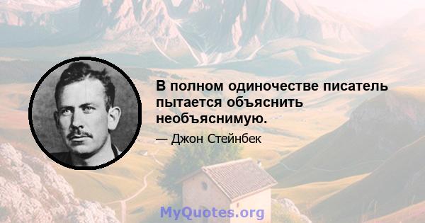 В полном одиночестве писатель пытается объяснить необъяснимую.