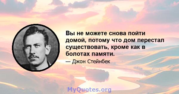 Вы не можете снова пойти домой, потому что дом перестал существовать, кроме как в болотах памяти.