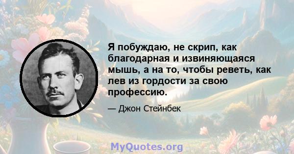 Я побуждаю, не скрип, как благодарная и извиняющаяся мышь, а на то, чтобы реветь, как лев из гордости за свою профессию.