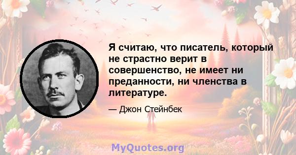 Я считаю, что писатель, который не страстно верит в совершенство, не имеет ни преданности, ни членства в литературе.