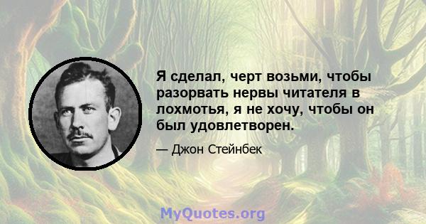 Я сделал, черт возьми, чтобы разорвать нервы читателя в лохмотья, я не хочу, чтобы он был удовлетворен.