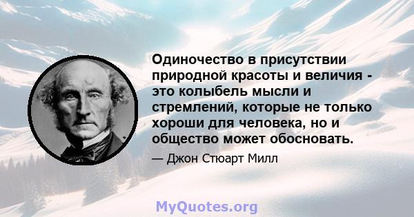 Одиночество в присутствии природной красоты и величия - это колыбель мысли и стремлений, которые не только хороши для человека, но и общество может обосновать.