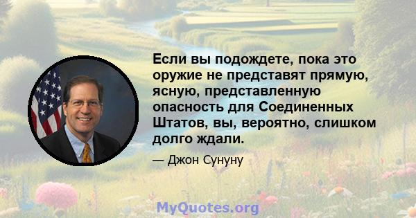 Если вы подождете, пока это оружие не представят прямую, ясную, представленную опасность для Соединенных Штатов, вы, вероятно, слишком долго ждали.