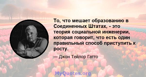 То, что мешает образованию в Соединенных Штатах, - это теория социальной инженерии, которая говорит, что есть один правильный способ приступить к росту.