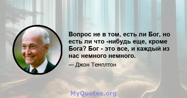 Вопрос не в том, есть ли Бог, но есть ли что -нибудь еще, кроме Бога? Бог - это все, и каждый из нас немного немного.