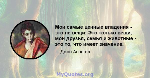 Мои самые ценные владения - это не вещи; Это только вещи, мои друзья, семья и животные - это то, что имеет значение.