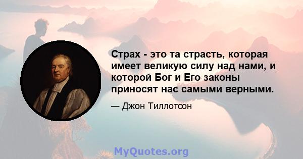 Страх - это та страсть, которая имеет великую силу над нами, и которой Бог и Его законы приносят нас самыми верными.