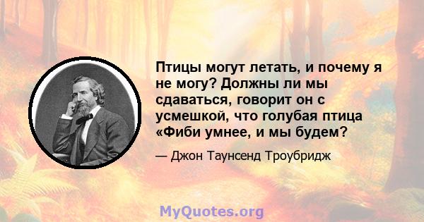 Птицы могут летать, и почему я не могу? Должны ли мы сдаваться, говорит он с усмешкой, что голубая птица «Фиби умнее, и мы будем?