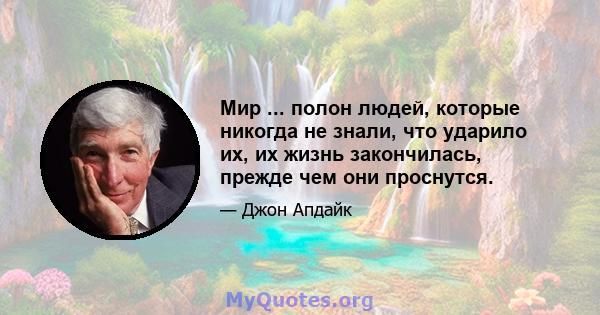 Мир ... полон людей, которые никогда не знали, что ударило их, их жизнь закончилась, прежде чем они проснутся.