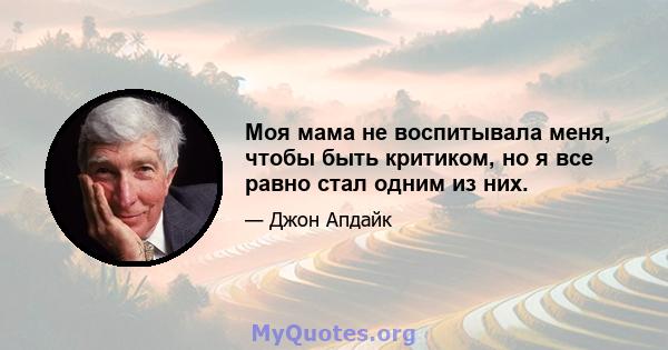 Моя мама не воспитывала меня, чтобы быть критиком, но я все равно стал одним из них.