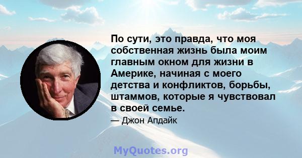 По сути, это правда, что моя собственная жизнь была моим главным окном для жизни в Америке, начиная с моего детства и конфликтов, борьбы, штаммов, которые я чувствовал в своей семье.